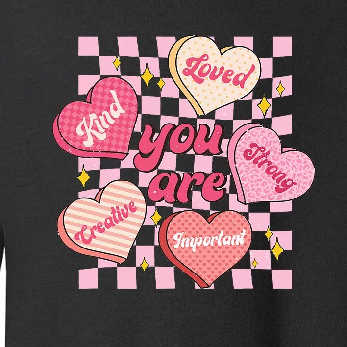 Cute Teacher Valentine Day Women Retro Heart Candy Self Love Toddler Sweatshirt