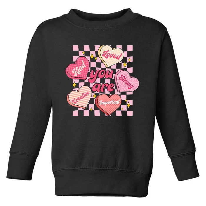 Cute Teacher Valentine Day Women Retro Heart Candy Self Love Toddler Sweatshirt