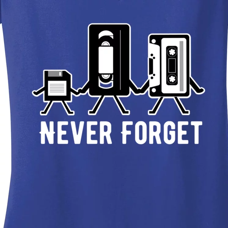 Cassette Tape Video Tape Floppy Disk We Will Never Forget Gift Women's V-Neck T-Shirt