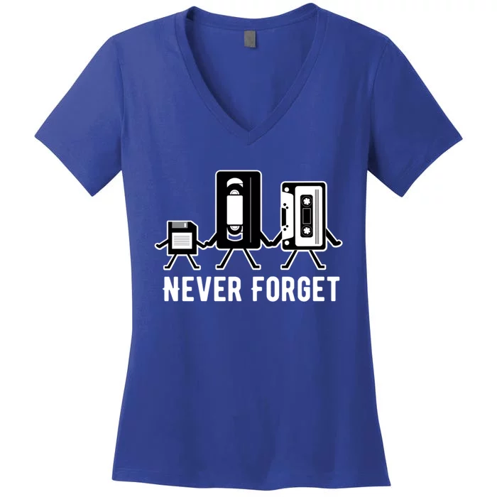 Cassette Tape Video Tape Floppy Disk We Will Never Forget Gift Women's V-Neck T-Shirt