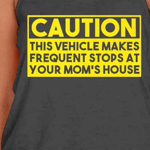 Caution This Vehicle Makes Frequent Stops At Your Moms House Women's Knotted Racerback Tank