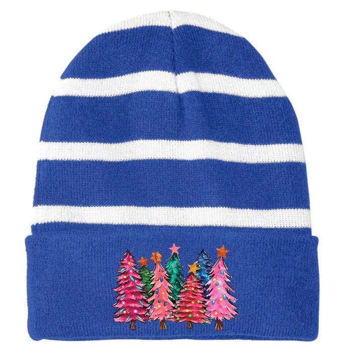 Christmas Tree With Led Light Pine Tree Xmas Light Camping Striped Beanie with Solid Band