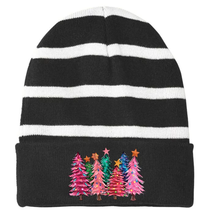 Christmas Tree With Led Light Pine Tree Xmas Light Camping Striped Beanie with Solid Band