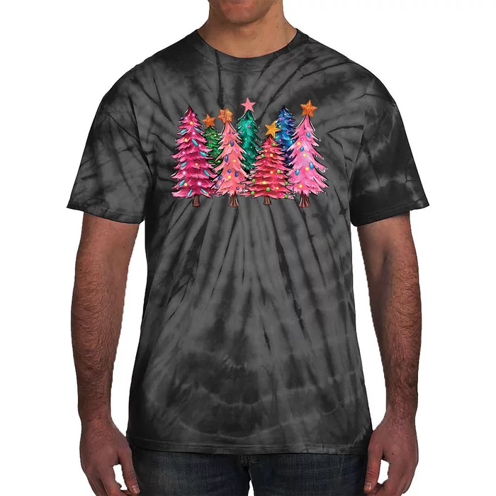 Christmas Tree With Led Light Pine Tree Xmas Light Camping Tie-Dye T-Shirt