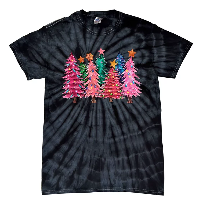 Christmas Tree With Led Light Pine Tree Xmas Light Camping Tie-Dye T-Shirt