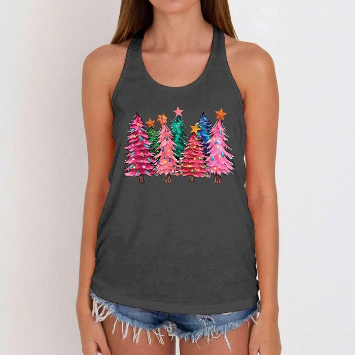 Christmas Tree With Led Light Pine Tree Xmas Light Camping Women's Knotted Racerback Tank