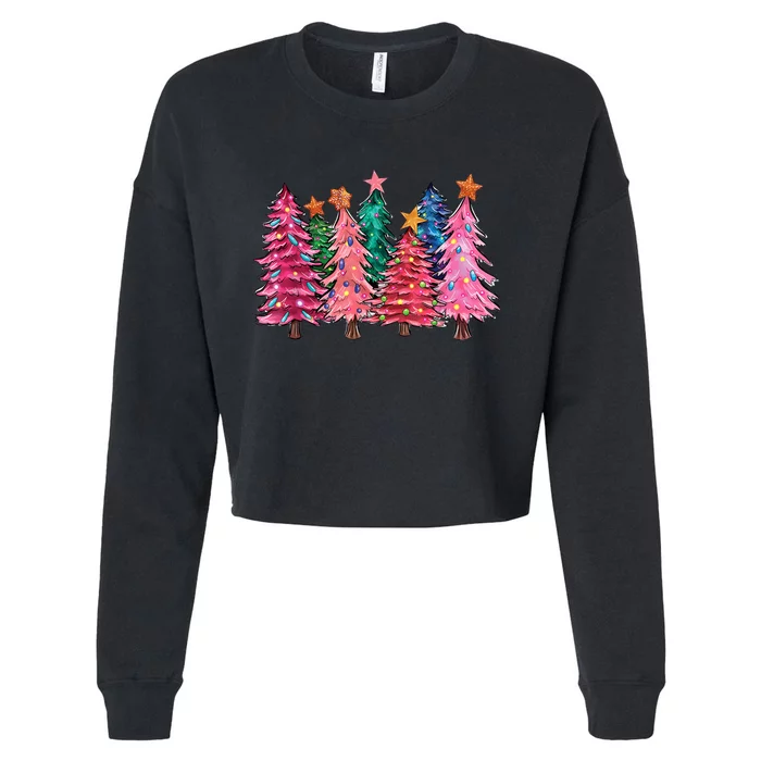 Christmas Tree With Led Light Pine Tree Xmas Light Camping Cropped Pullover Crew