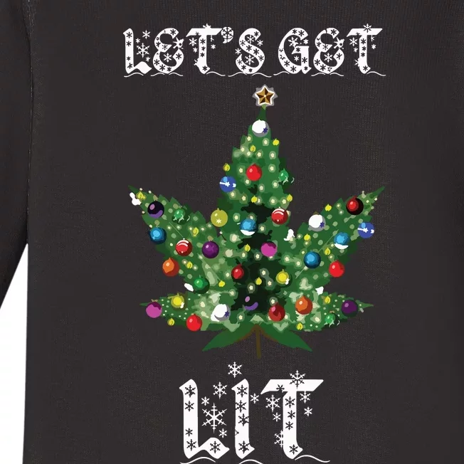 Christmas Tree Weed Leaf Pot Marijuana Thc Gift Baby Long Sleeve Bodysuit