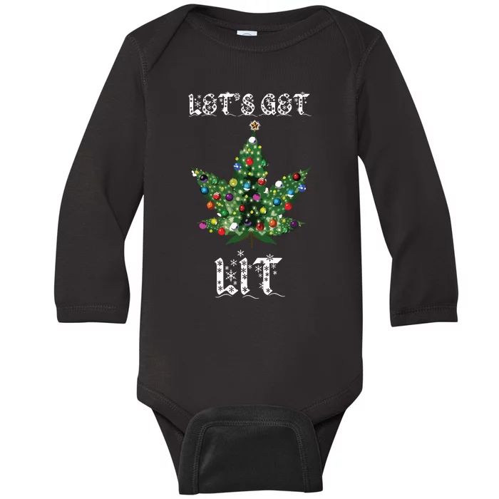 Christmas Tree Weed Leaf Pot Marijuana Thc Gift Baby Long Sleeve Bodysuit