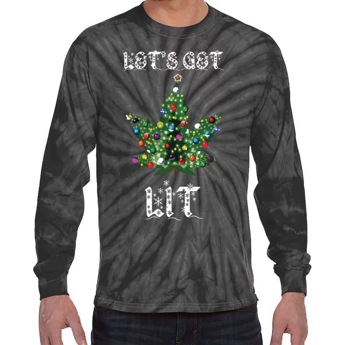 Christmas Tree Weed Leaf Pot Marijuana Thc Gift Tie-Dye Long Sleeve Shirt