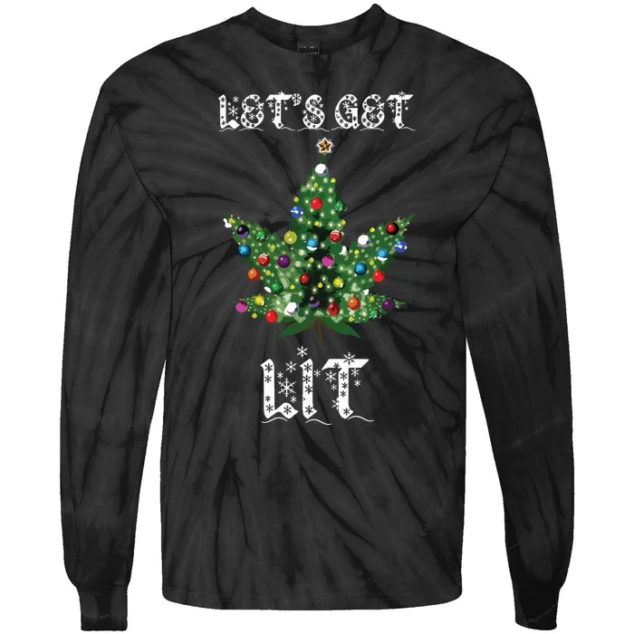 Christmas Tree Weed Leaf Pot Marijuana Thc Gift Tie-Dye Long Sleeve Shirt