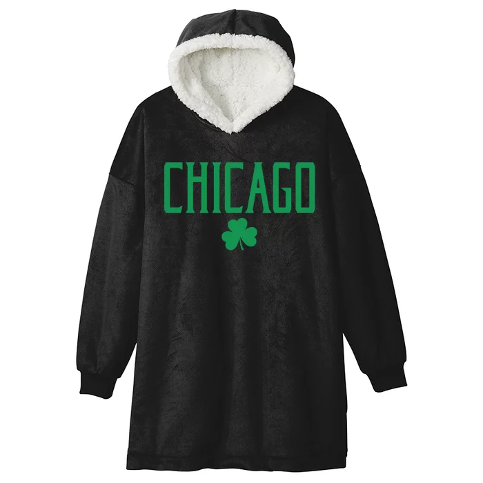 Chicago Text With Irish Shamrock Green Print Gift Hooded Wearable Blanket