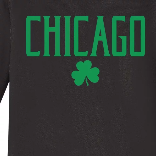 Chicago Text With Irish Shamrock Green Print Gift Baby Long Sleeve Bodysuit