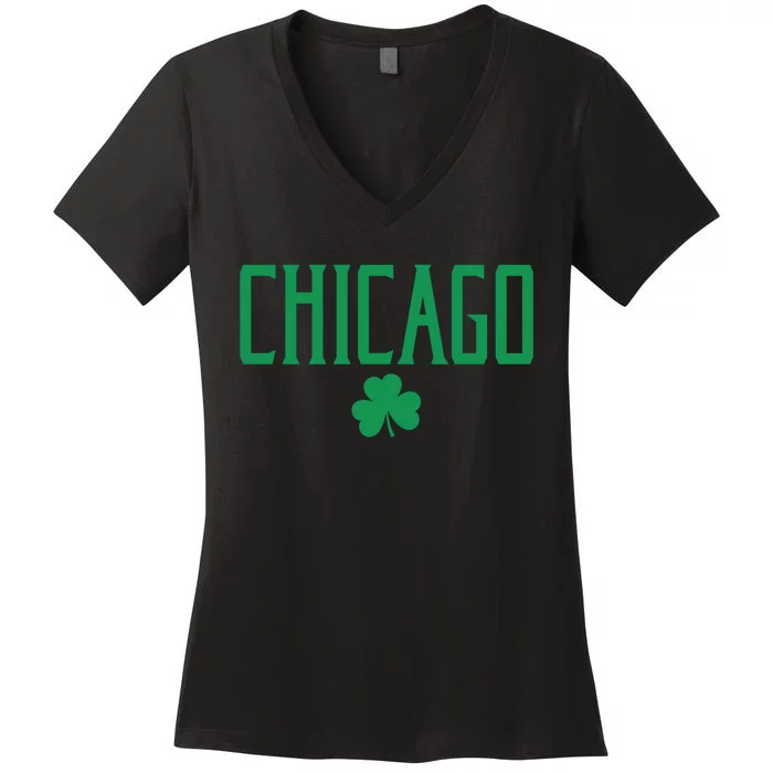 Chicago Text With Irish Shamrock Green Print Gift Women's V-Neck T-Shirt