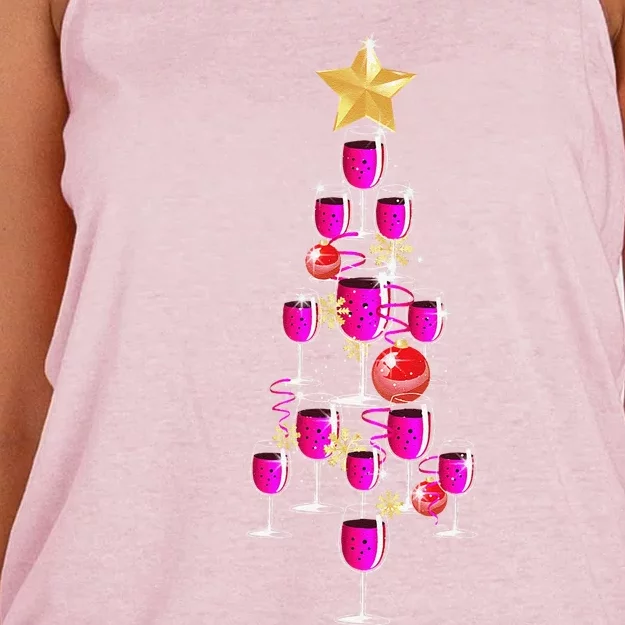 Christmas Tree Wine Glass Drinking Funny Christmas Gifts Women's Knotted Racerback Tank