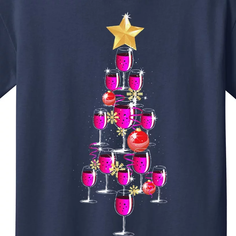 Christmas Tree Wine Glass Drinking Funny Christmas Gifts Kids T-Shirt