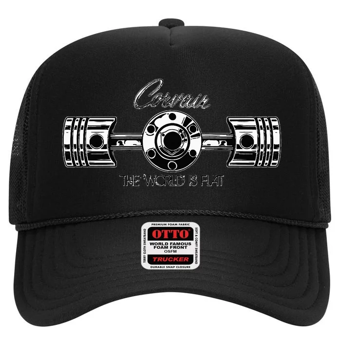 Corvair The World Is Flat Piston And Rods High Crown Mesh Trucker Hat