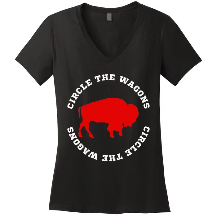 Circle the Wagons Buffalo Football Fan Women's V-Neck T-Shirt