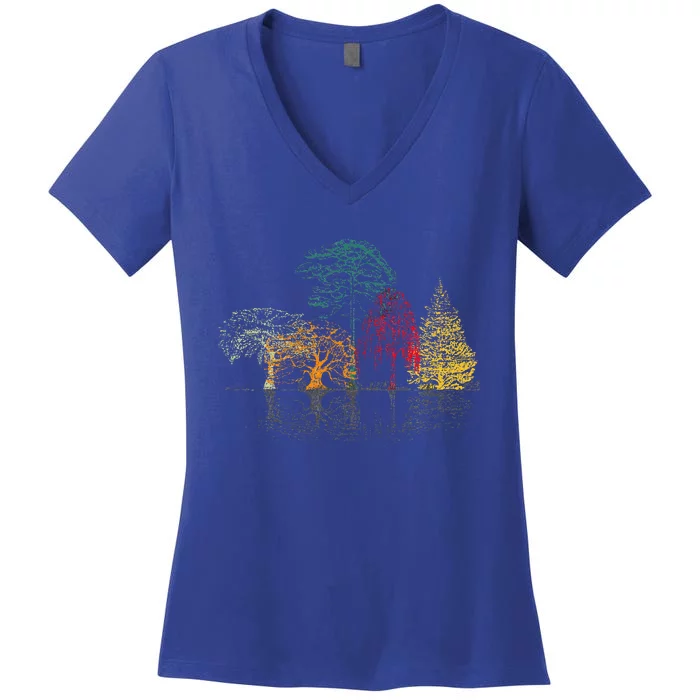 Colorful Trees Wildlife Nature Outdoor Reflection Forest Women's V-Neck T-Shirt