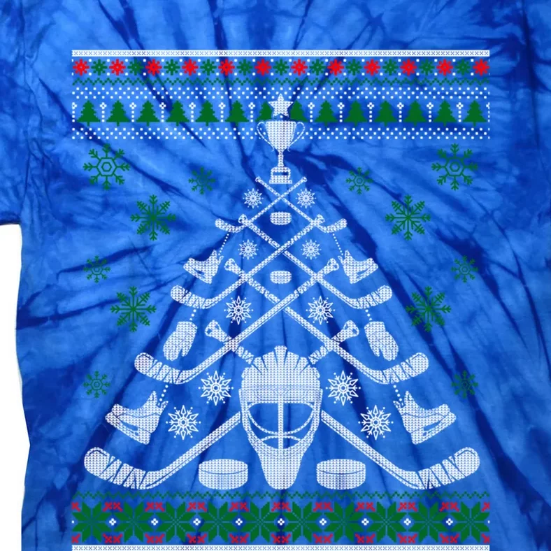 Christmas Tree With Hockey Sticks Ugly Xmas Sweater Gift Tie-Dye T-Shirt