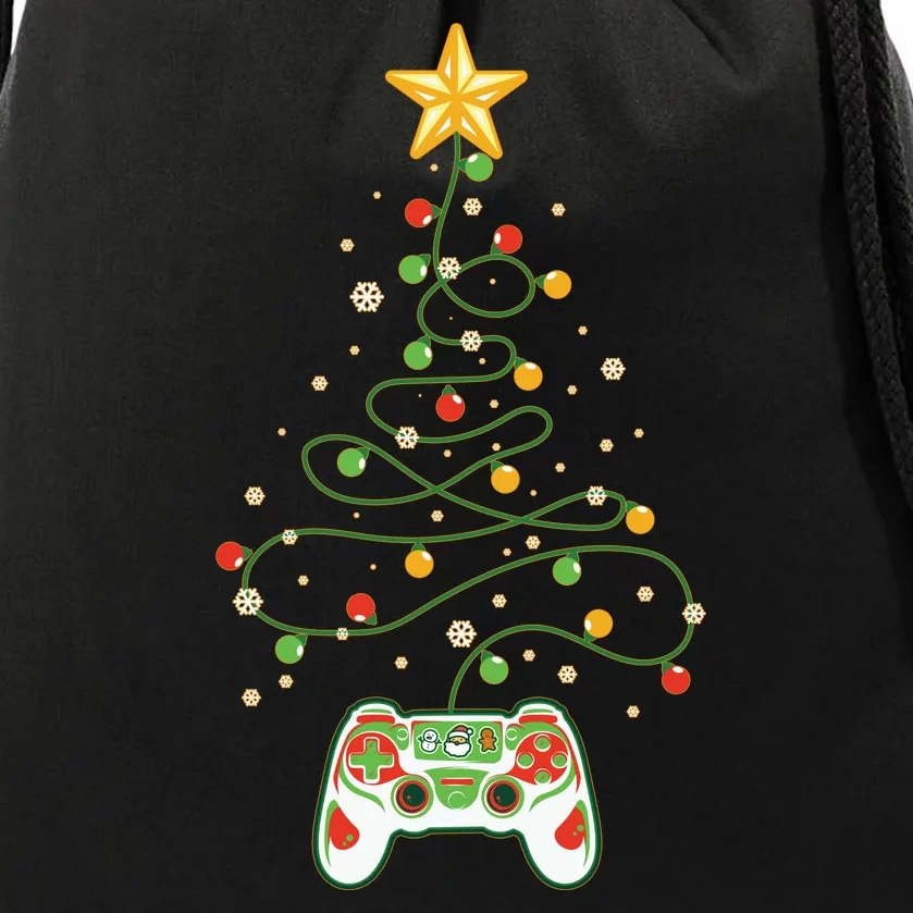 Christmas Tree Winter Theme Video Game Controller Drawstring Bag