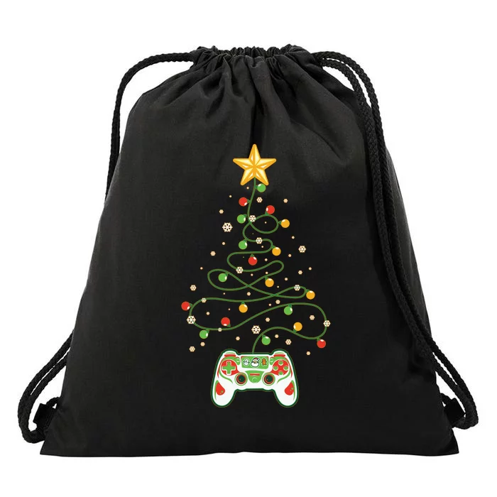 Christmas Tree Winter Theme Video Game Controller Drawstring Bag