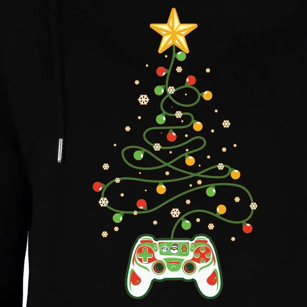 Christmas Tree Winter Theme Video Game Controller Womens Funnel Neck Pullover Hood