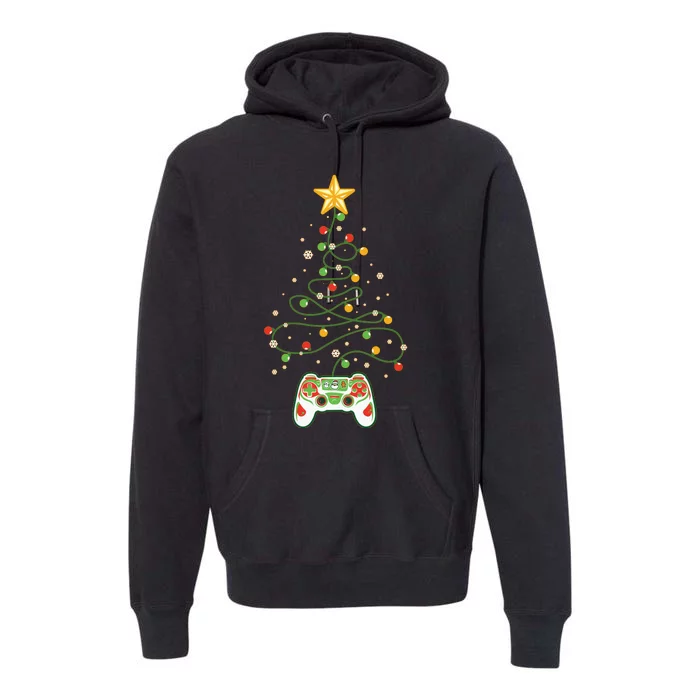 Christmas Tree Winter Theme Video Game Controller Premium Hoodie