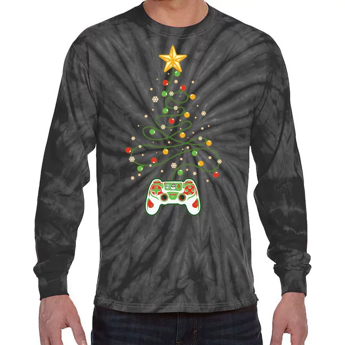 Christmas Tree Winter Theme Video Game Controller Tie-Dye Long Sleeve Shirt