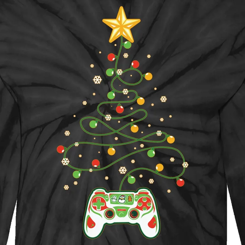 Christmas Tree Winter Theme Video Game Controller Tie-Dye Long Sleeve Shirt