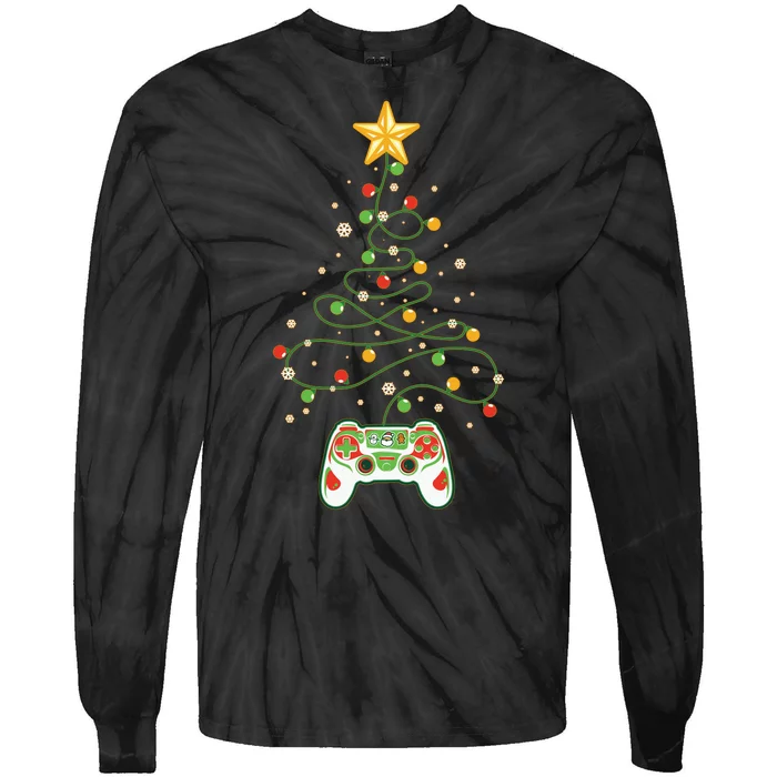 Christmas Tree Winter Theme Video Game Controller Tie-Dye Long Sleeve Shirt