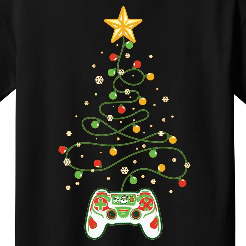 Christmas Tree Winter Theme Video Game Controller Kids T-Shirt