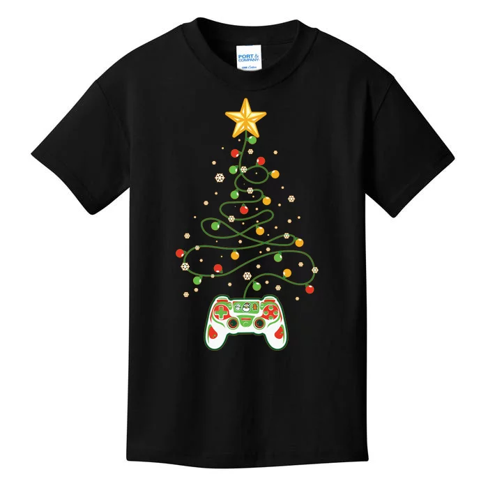 Christmas Tree Winter Theme Video Game Controller Kids T-Shirt