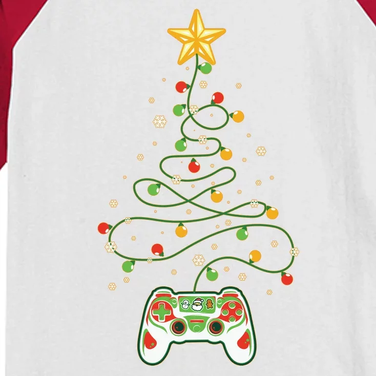 Christmas Tree Winter Theme Video Game Controller Kids Colorblock Raglan Jersey