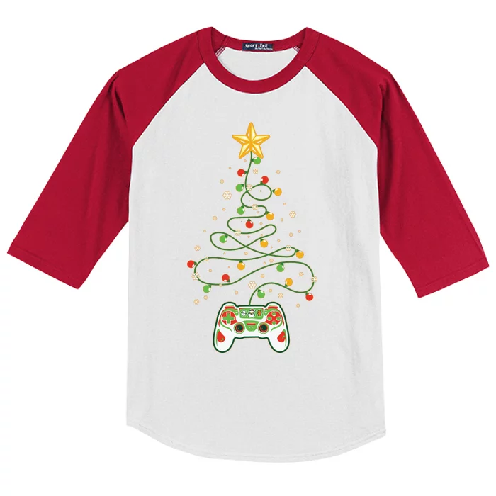 Christmas Tree Winter Theme Video Game Controller Kids Colorblock Raglan Jersey