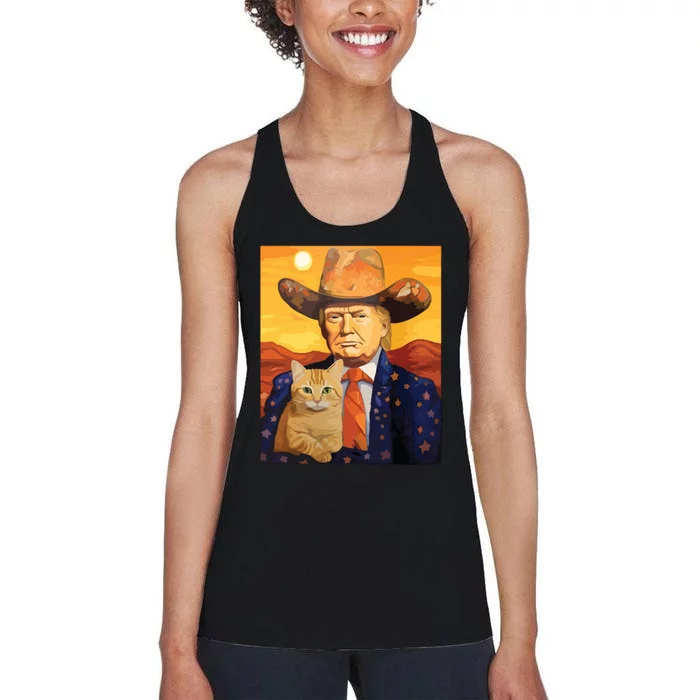 Cowboy Trump With A Cat Funny Trump Women's Racerback Tank