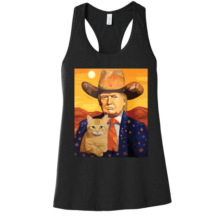 Cowboy Trump With A Cat Funny Trump Women's Racerback Tank