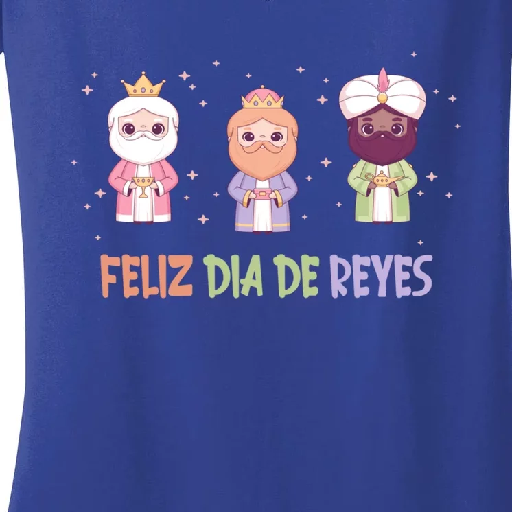 Cute Three Wise Kings Happy Epiphany Day Feliz Dia De Reyes Gift Women's V-Neck T-Shirt