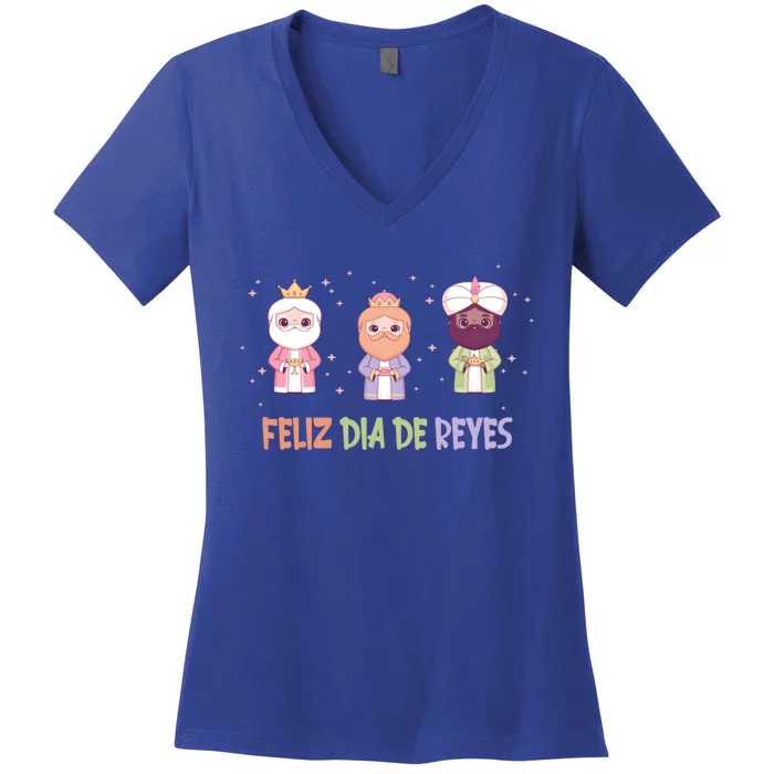 Cute Three Wise Kings Happy Epiphany Day Feliz Dia De Reyes Gift Women's V-Neck T-Shirt