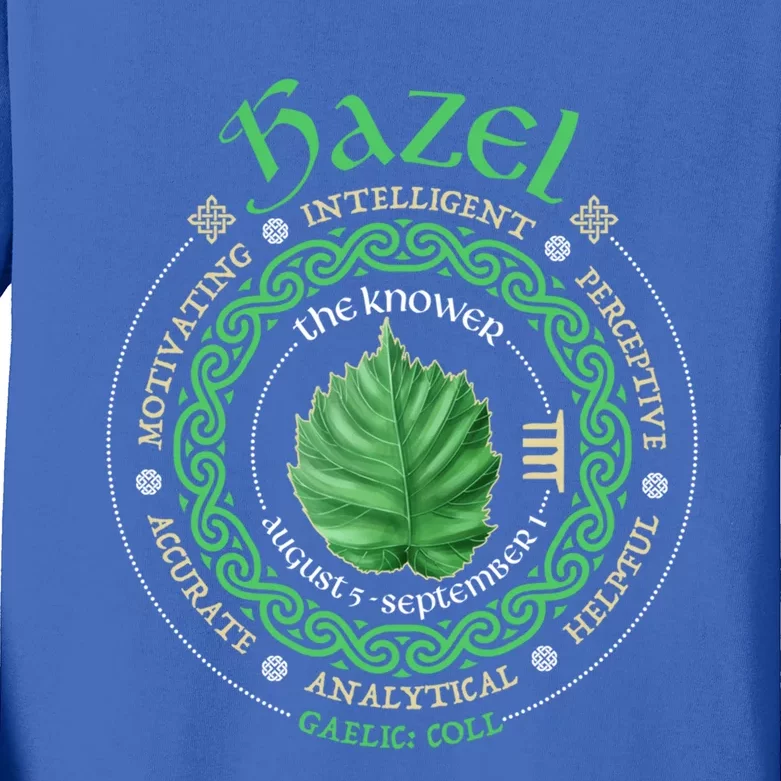 Celtic Tree Zodiac Druid Ogham Astrology Hazel Gift Kids Long Sleeve Shirt