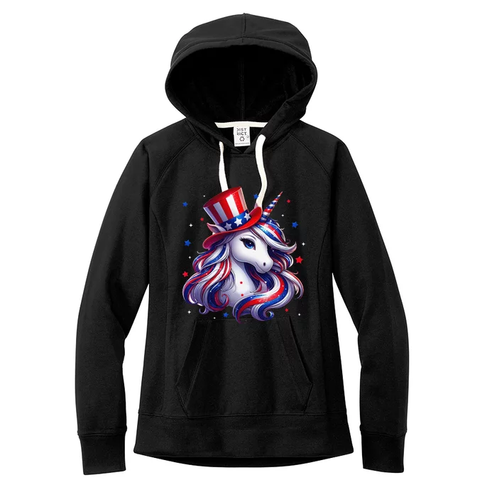 Cute Unicorn 4th Of July American Women's Fleece Hoodie