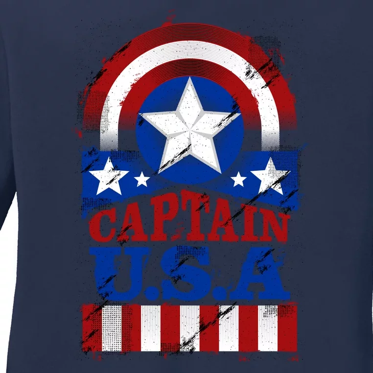 Captain USA American Flag Ladies Long Sleeve Shirt