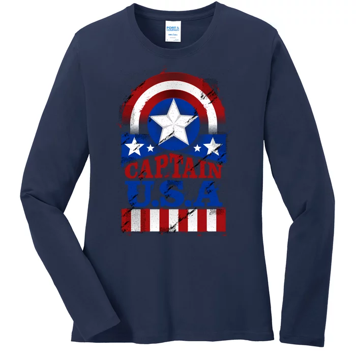 Captain USA American Flag Ladies Long Sleeve Shirt