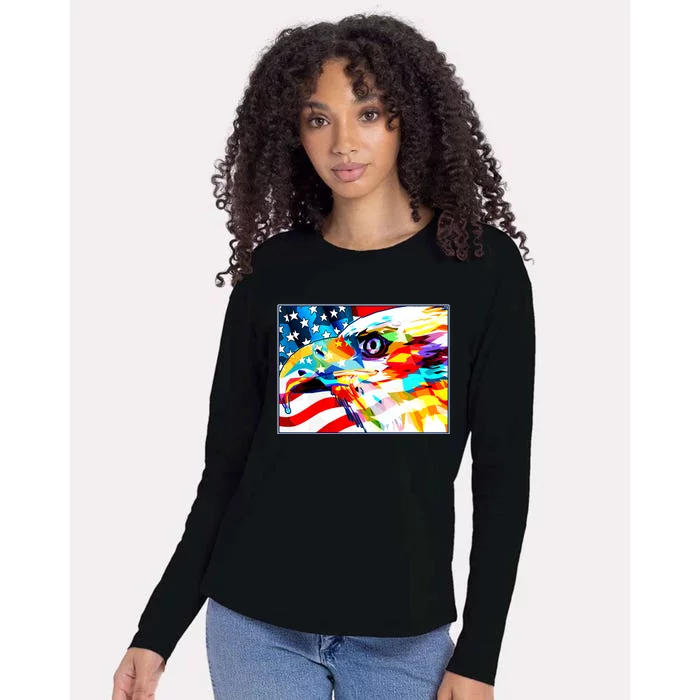 Colorful USA American Flag Eagle Head Pop Art Womens Cotton Relaxed Long Sleeve T-Shirt