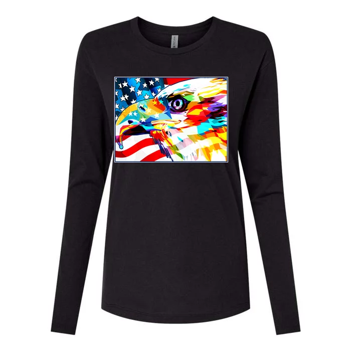 Colorful USA American Flag Eagle Head Pop Art Womens Cotton Relaxed Long Sleeve T-Shirt