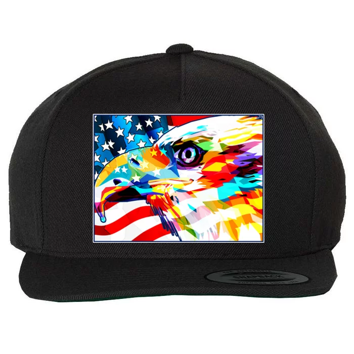 Colorful USA American Flag Eagle Head Pop Art Wool Snapback Cap