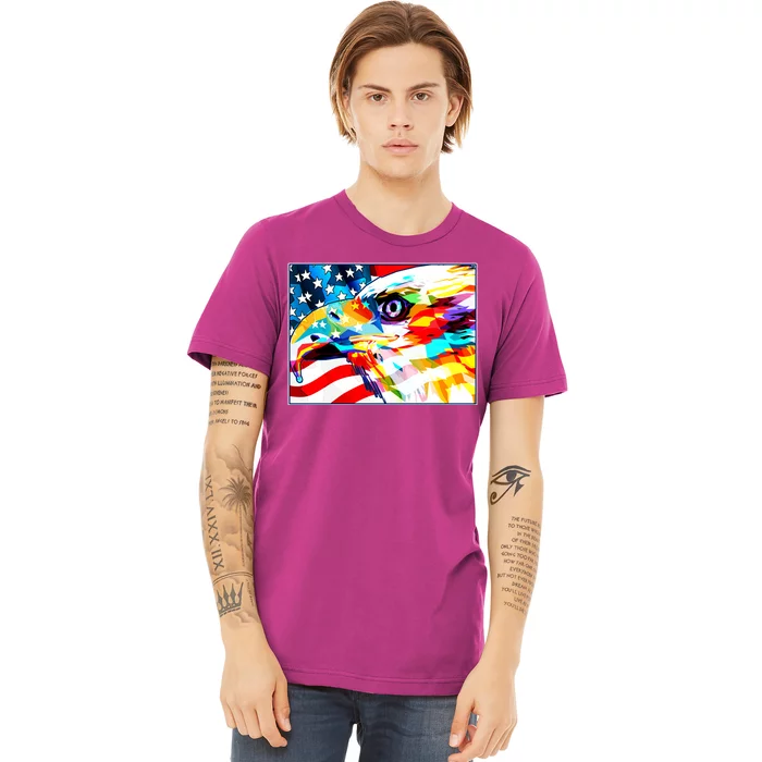 Colorful USA American Flag Eagle Head Pop Art Premium T-Shirt