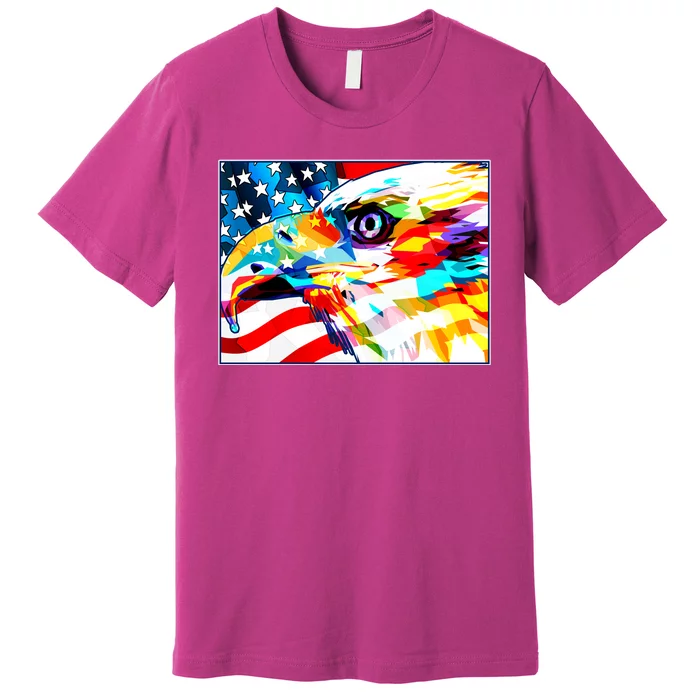 Colorful USA American Flag Eagle Head Pop Art Premium T-Shirt