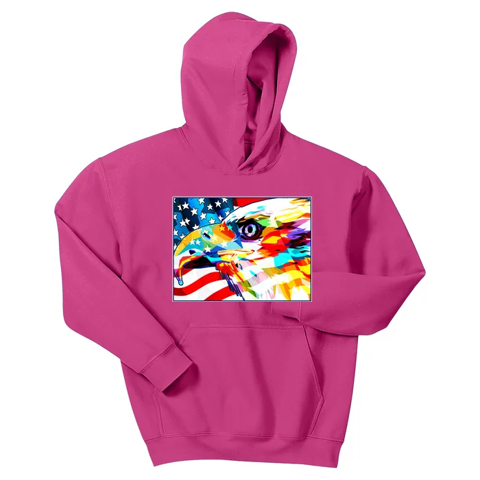 Colorful USA American Flag Eagle Head Pop Art Kids Hoodie