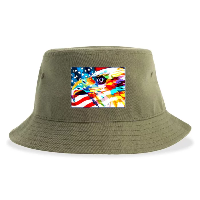 Colorful USA American Flag Eagle Head Pop Art Sustainable Bucket Hat